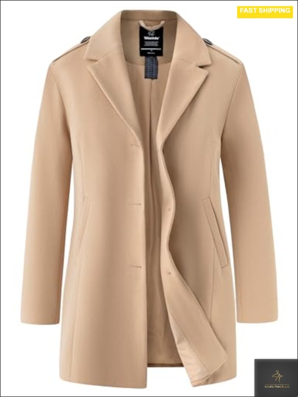 Plus Size Wool Blend Peacoat Notch Lapel Single-Breasted Winter Coat Long Sleeve